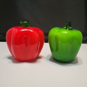Glass green and red peppers